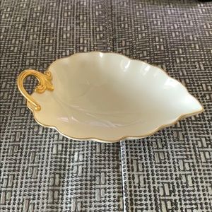Lenox Leaf Shaped Candy Dish with Gold Trim